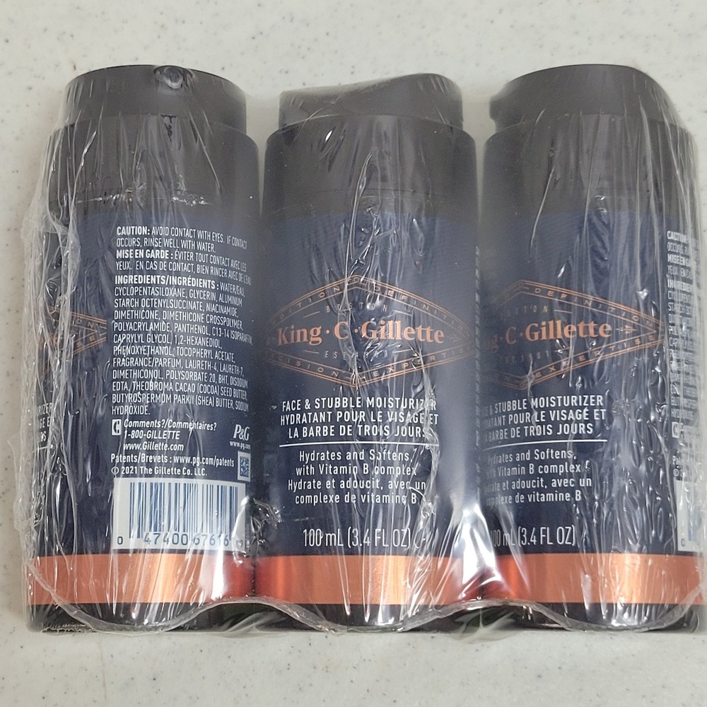 King C Gillette Mens Face & Stubble Moisturizer 3.4 oz Lot of 3 Vitamin B